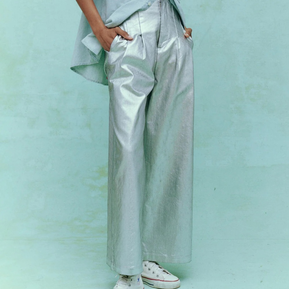 The Great Silver Wide-Leg Pants